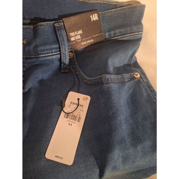 Express Women's '70s Flare Mid Rise Hyper Stretch Jeans Size 14R NEW - Picture 3 of 5